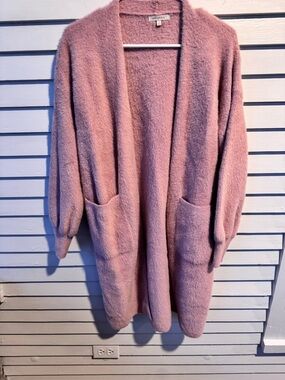 Skies are Blue: Pink Open-Front Fuzzy Cardigan